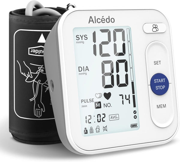 Alcedo Blood Pressure Monitor for Home Use, Digital Upper Arm BP Machine with 8.7 to 16.5 inch Cuff, 2x120 Memory