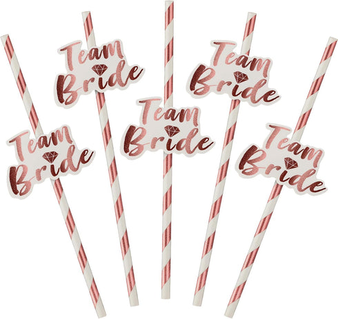 Boao 48 Pcs Paper Team Bride Straw, Rose Gold Hen Party Paper Drinking Straws for Wedding Bachelorette Favors