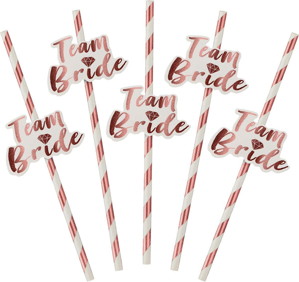 Boao 48 Pcs Paper Team Bride Straw, Rose Gold Hen Party Paper Drinking Straws for Wedding Bachelorette Favors