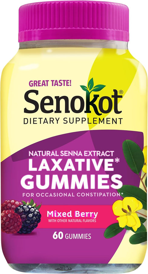 Senokot Dietary Supplement Laxative Gummies, Mixed Berry Flavor, Natural Senna Extract, 60 Count for Gentle Overnight