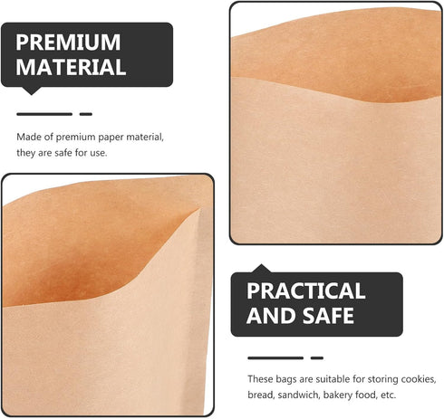 JOYOFREELY 500pcs 13x13.5cm Oil Proof Kraft Paper Bread Bags, Disposable Snack and Sandwich Wrapping Pouches