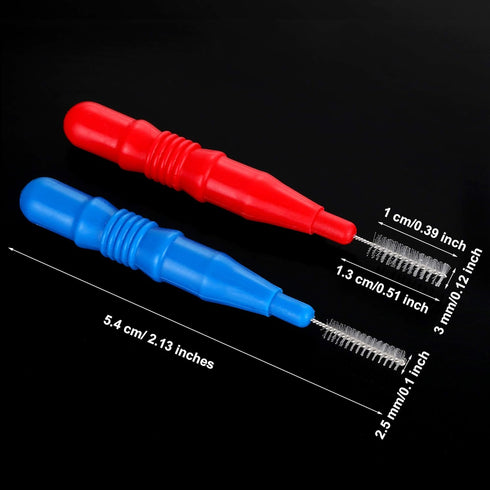BBTO 100 Pcs Braces Dental Brush Flosser, Interdental Brush Toothpick for Oral Dental Cleaning Tool (Red and Blue)