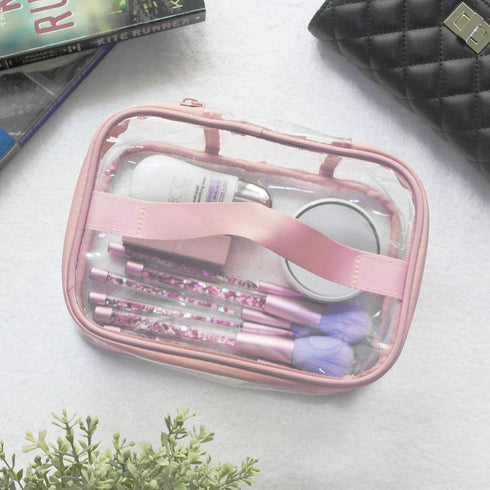 Toiletry Bag Makeup Cosmetic Clear Bag, Portable Waterproof Transparent Travel Storage in Pink