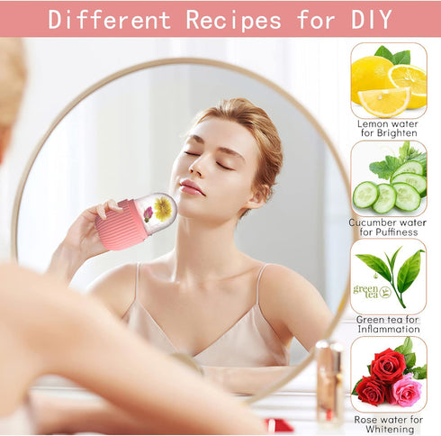 XHJRI Ice Cube Roller Massager for Face, Eyes and Neck, Reusable Silicone Ice Mold for Skin Care (Pink)