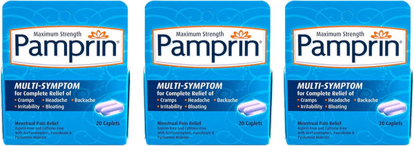 Pamprin Multi-Symptom Formula, Menstrual Relief, 20 Caplets (Pack of 3)