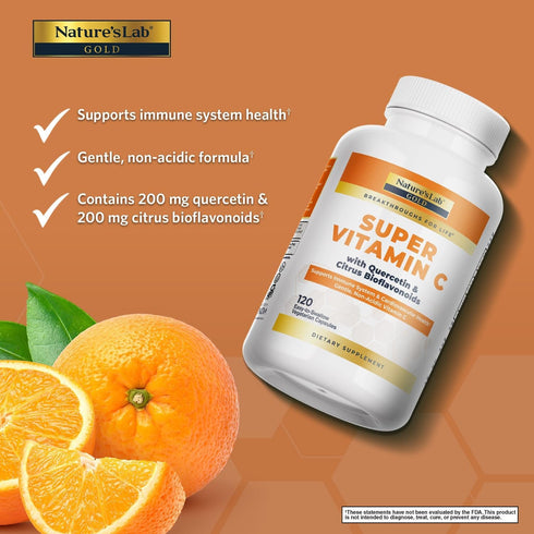 Nature’s Lab Gold Super Vitamin C 1000mg, Immune System Support, Non-Acidic, Non-GMO, Vegan, 120 Capsules