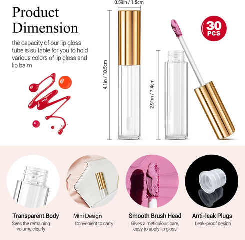 KPX 30 Pcs 10ml Lip Gloss Tube Containers, Clear Pink Lip Oil Tubes, Refillable Lip Balm Bottles for DIY Makeup