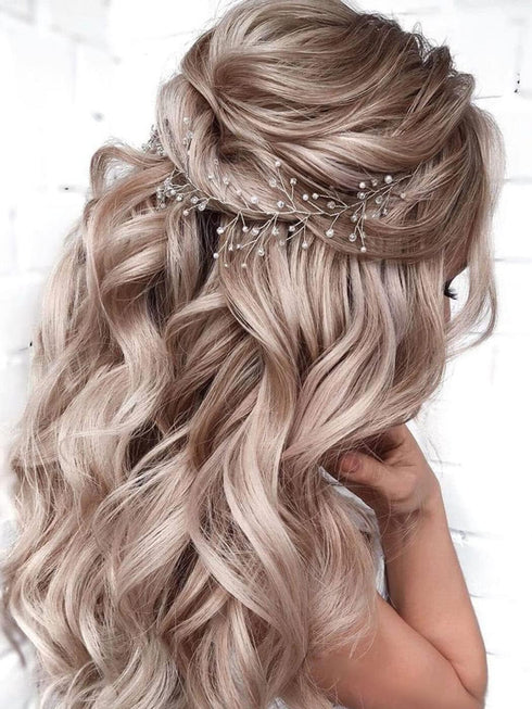 Jakawin Bride Wedding Pearl Hair Vine, Silver Rhinestone Hair Piece, Bridal Hair Accessories for Women and Girls