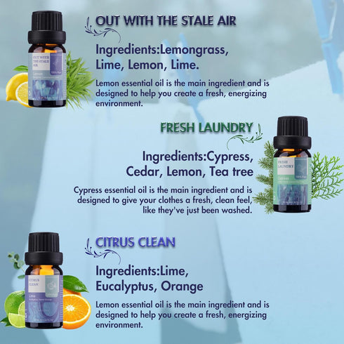 Essential Oils for Laundry, 100% Pure Aromatherapy Oils for Diffusers, 6x10ml Clean, Wool Dryer Balls