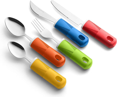 Special Supplies Adaptive Utensils, 5-Piece Kitchen Set with Wide, Non-Slip Handles for Hand Tremors, Arthritis,