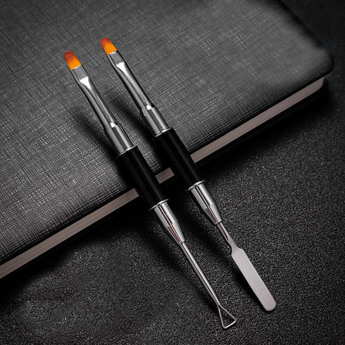 Kalolary Poly Gel Dual Brushes for Nails - Acrylic Nail Brush with Spatula & Cuticle Pusher Tools (2Pcs)