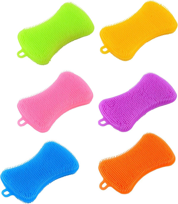 6 PCS Silicone Dish Sponges, Super Durable Multi-Purpose Kitchen Gadgets for Cleaning Fruits and Vegetables