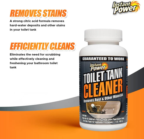 Instant Power Toilet Tank Cleaner – Bathroom Toilet Cleaning Powder, Removes Rust and Other Minerals, No Scrubbing, 16 Oz