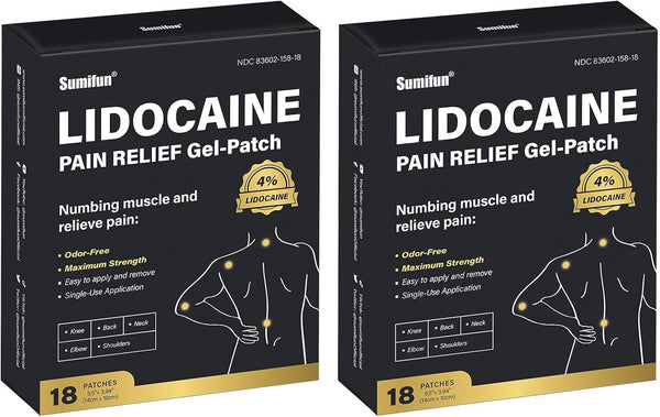 Sumifun 4% Lidocaine Pain Relief Patches - 36 Count for Back, Shoulder, Muscle, Joints Pain Relief