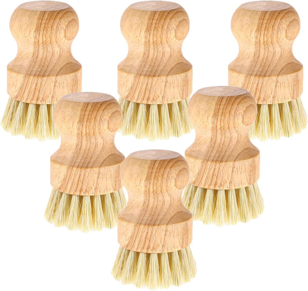 Ntwoiee 6 Pcs Bamboo Dish Scrub Brushes Wooden Scrubbers Set Kitchen Dishwashing Scrubber