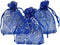 100pcs Sheer Organza Favor Bags for Wedding Baby Shower - Rattan Print Gift Bags, Drawstring Pouches (4x6 inch, blue)