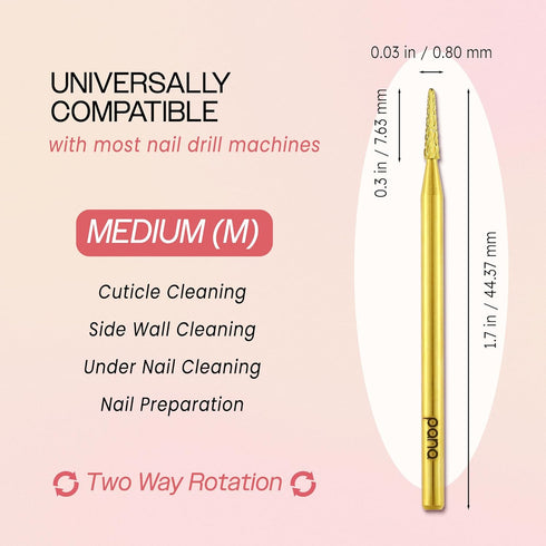PANA 3/32" Carbide Cuticle Nail Drill Bit for Cleaning, Gel Polish & Acrylic Removal, Gold