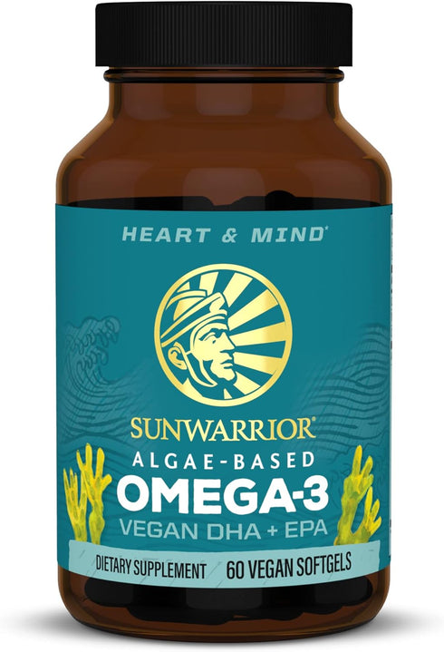 Sunwarrior Vegan Omega 3 DHA & EPA Supplement, Algal Oil for Brain, Eye, Joint & Heart Health (60 Count)