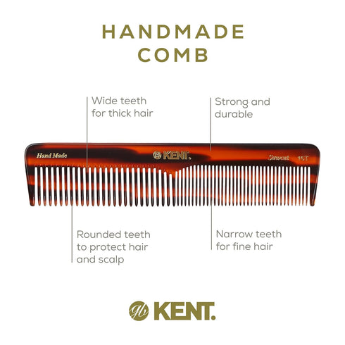 Kent 16T Tortoise Fine Tooth and Wide Tooth Comb for Daily Grooming, Saw Cut Hand Polished, Made in England