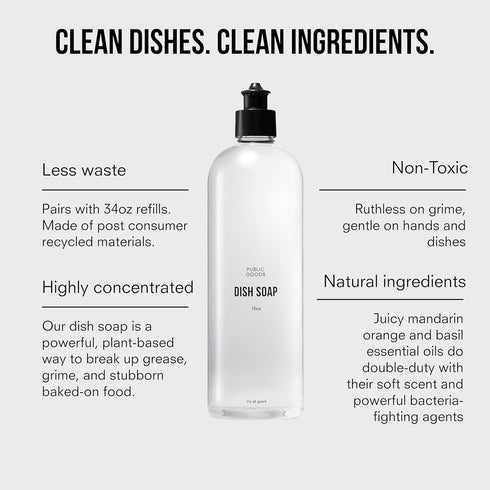 Public Goods Natural Dish Soap, Non-Toxic Kitchen Soap, Plant-Based, Mandarin Basil, 16 Fl Oz