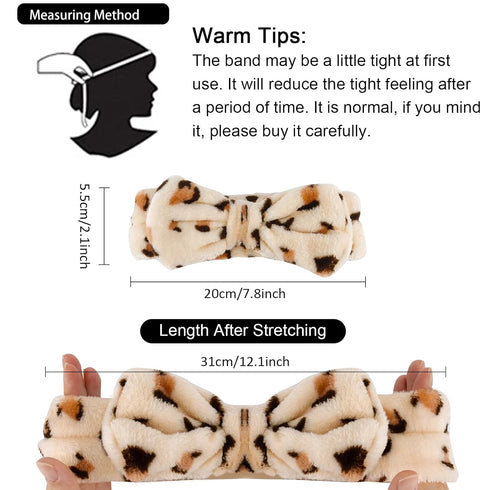 WHAVEL 6 Pack Leopard Spa Headband Makeup Headband for Washing Face, Skincare Face Wash Headband Microfiber Bow Headbands Facial Fluffy Hair Band for Washing Face (Type 8)