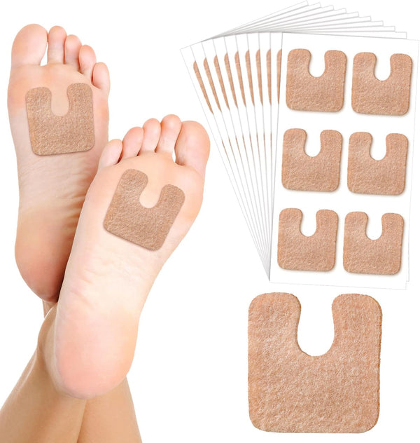 60 Pcs U Shaped Felt Callus Pads, Metatarsal Foot Pads for Pain Relief, Adhesive Cushion for Men and Women, Beige