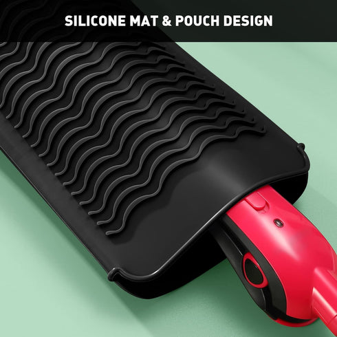 ZAXOP Resistant Silicone Mat Pouch for Flat Iron, Curling Iron, Hot Hair Tools (Black)