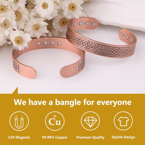 Feraco 12X Strength Wide Pure Copper Magnetic Bracelet for Men, Adjustable Cuff Bangle with Neodymium Magnets