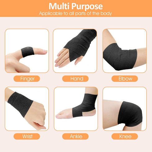 18 Pack Self Adhesive Bandage Wraps - 1"/2"/3" Black Cohesive Medical Tape for Wounds