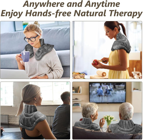 Microwave Heating Pad for Neck Shoulders and Back Pain Relief, Weighted Microwavable Heated Neck Wrap Warmer, Uncented