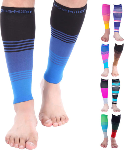 Doc Miller Compression Calf Sleeve - 20-30 mmHg Graduated Support, Knee High, Running, Shin Support, Striped Design, 1