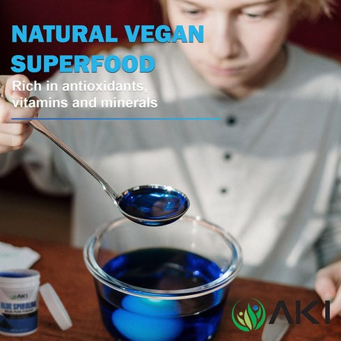 AKI Blue Spirulina Powder Pack, 1 Oz, Loaded with Antioxidants, Vegan Food Coloring for Smoothies and Pastries