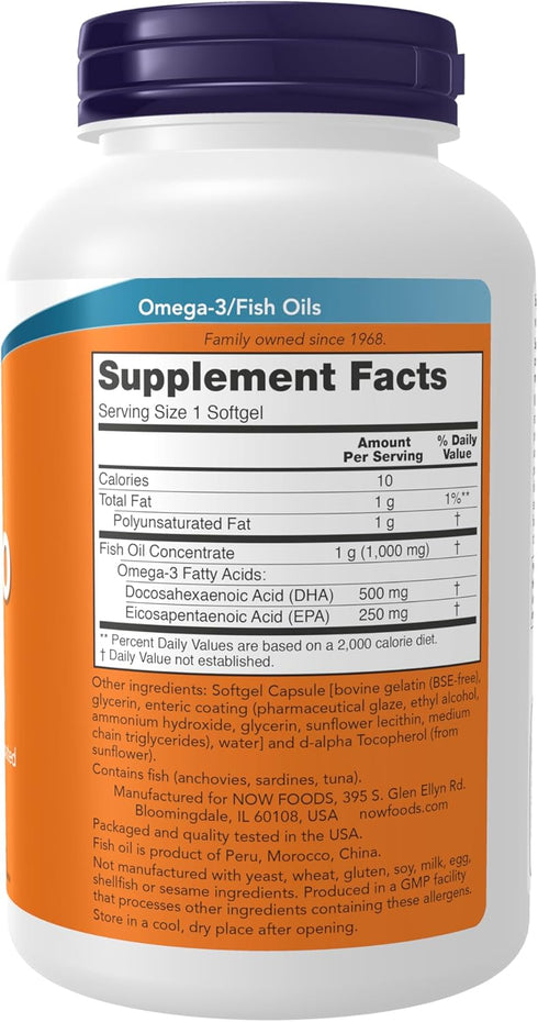 NOW Foods Supplements, DHA-500 with 250 EPA, Molecularly Distilled, 180 Softgels for Brain Health