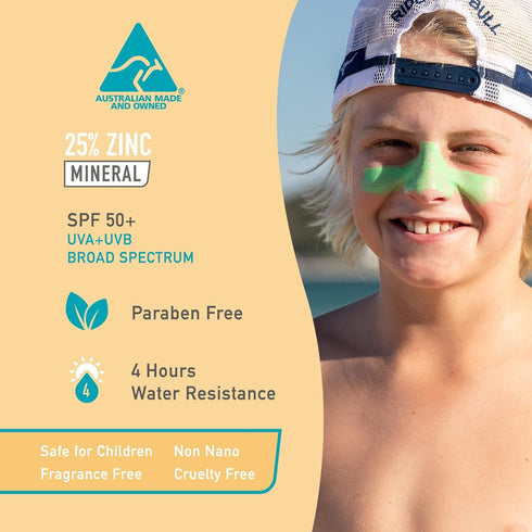 Zinc Oxide Sunscreen Stick, Green SPF 50+, Water Resistant for Face & Body, 0.42 Oz by Sun Zapper