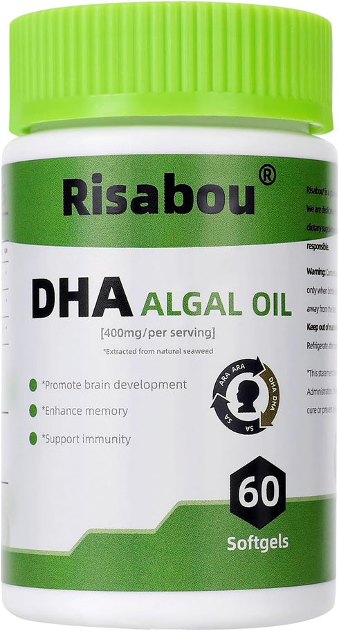 Risabou Algal Oil DHA 400 mg with ARA and SA, 60 Softgels Algae