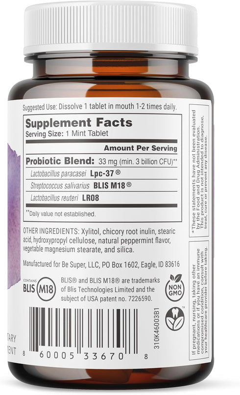 SuperTeeth Chewable Dental Probiotic for Adults & Kids | 60 Mint Flavored Tablets | Oral Health, Vegan Supplement