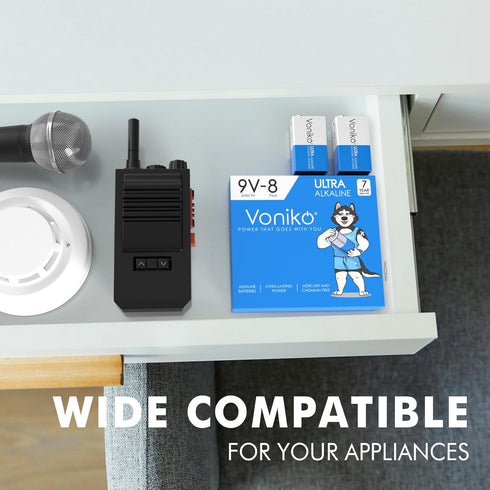 Voniko 9V 9V 8 Pack 7 Batteries - Alkaline Battery - Ultra Long Lasting with a - Year Shelf Life