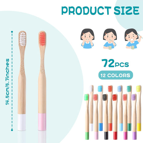 24 Pcs Kids Bamboo Toothbrushes, Soft Bristle Toddler Toothbrush, BPA Free, Individually Wrapped for Home Travel School