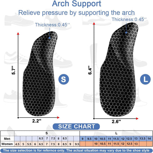 Dr.Foot Arch Support Shoe Inserts for Plantar Fasciitis Relief – Self-Adhesive Arch Pads, Heel Cushion for Men and Women