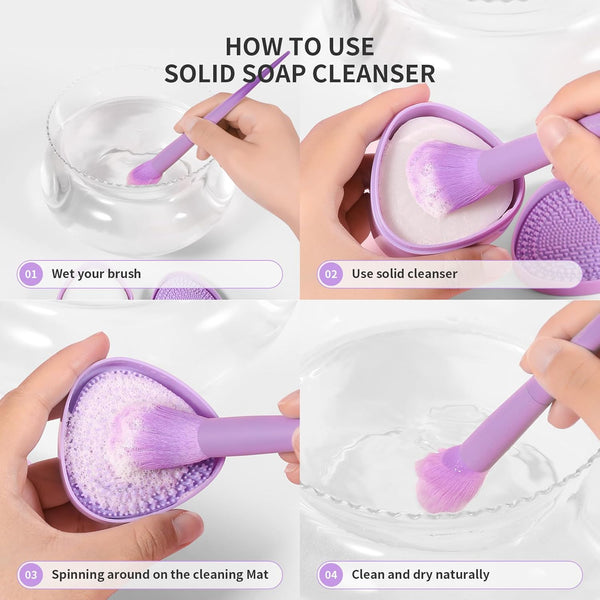 Docolor Makeup Brushes Cleaner Set, Solid Soap Cleanser with Color Removal Sponge, Vegan (coconut oil)