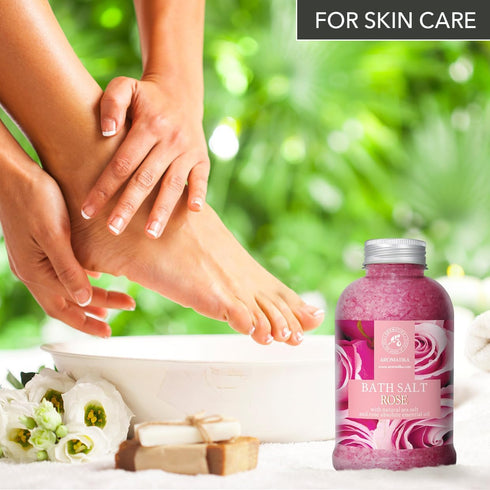 Rose Bath Salts 21.16 Oz with Natural Rosewood Oil & Rose Extract for Relaxing and Wellness