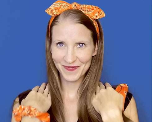 Orange Bandana Headbands and Scrunchies for Women and Girls (Orange Knotted Bandana)