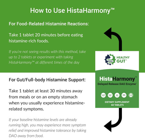 Healthy Gut HistaHarmony, Delayed Release DAO Histamine Support Enzyme, 60 Servings