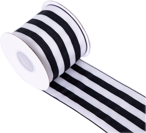 2.5inch Wide 10 Yards wired gift wrapping ribbon black White stripe wired ribbon for gift wrapping crafts DIY Christmas Tree Decor, wreaths, Bows farmhouse (black) by CSZD RIBBON