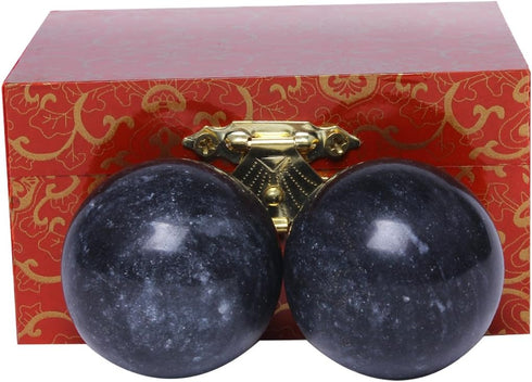 BRABUD 1.4'' Chinese Exercise Baoding Balls - Dark Grey Marble Health Stress Relief with No Chimes BS021