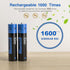 Hixon 1.5V AAA Rechargeable Lithium Batteries, 4-Pack 1100mWh Pre-Charged Li-ion Battery & 1H Ultra Fast Charger