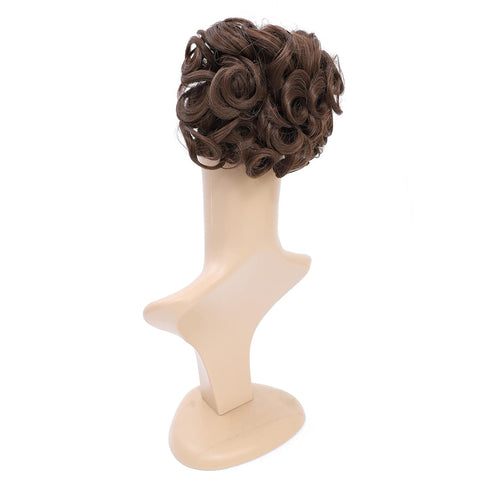 SWACC Short Messy Curly Dish Hair Bun Extension, Easy Stretch Combs, Clip in Ponytail, Medium Ash Brown-8#
