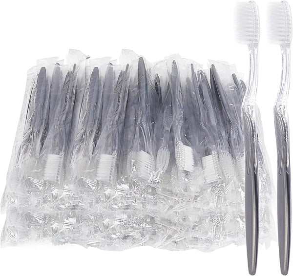 FKYzixeh Grey Handle Toothbrush Bulk, Disposable Toothbrushes Individually Packaged, Toothbrush for Travel,