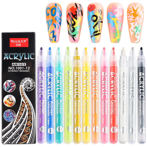 12Pcs Nail Art Graffiti Pen Set, Waterproof Drawing Marker Pens for Nails, Neon Enamels for DIY Abstract Lines