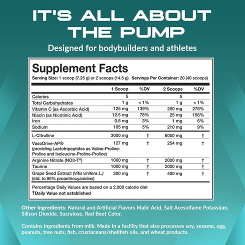Granite Supplements Vaso Blast, Stimulant-Free Pre Workout for Men & Women, Blood Orange, 20 Servings